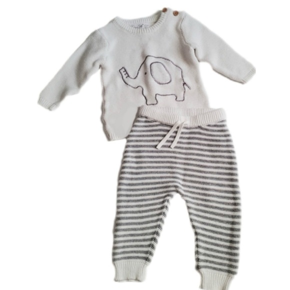 Rene Rofe Baby Knit Elephant Long Sleeve Sweater & Stripe Jogger - Picture 1 of 3